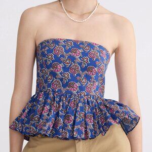 J.Crew Collection Strapless Floral Peplum Top Ratti Blue Blooms 10
